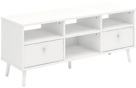 Tv-bænk med 2 skuffer - mat hvid - B:128 cm